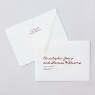 Hand Drawn Heart Photo Wedding Invitation Euro Envelopes Maroon White Both Recipient and Return Addresses Luxe Signature