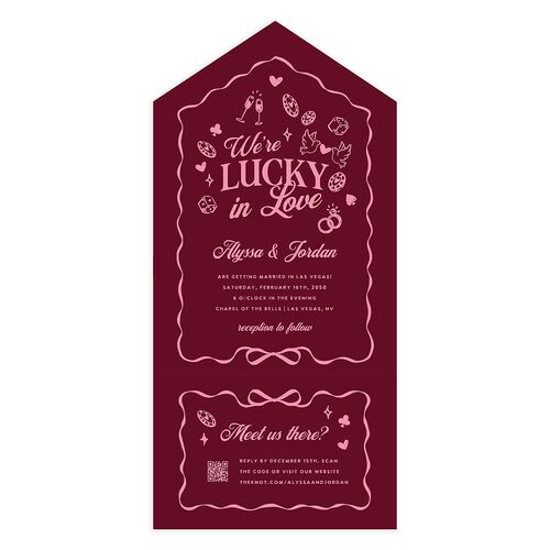 Hand Drawn Las Vegas Hearts All-in-One Wedding Invitations Raspberry Signature Light Both Recipient and Return Addresses No