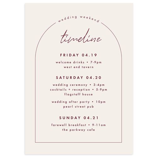 Arched Photo Itinerary Cards Merlot Signature Standard