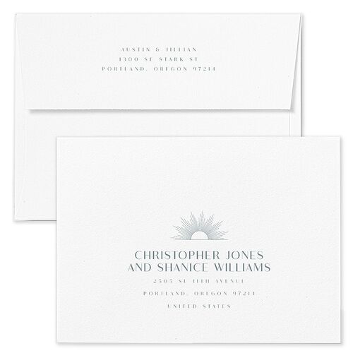 Modern Romantic Save The Date Card Envelopes White Regency Blue Both Recipient and Return Addresses Signature Standard