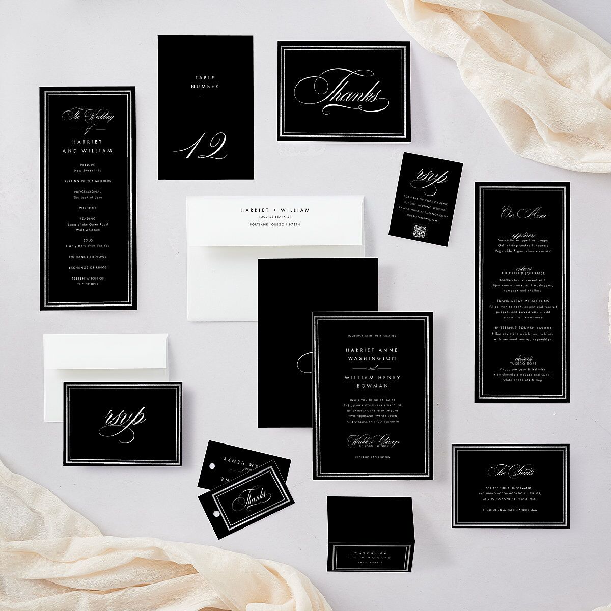 Polished Frame Wedding Response Cards Silver Licorice Signature Standard