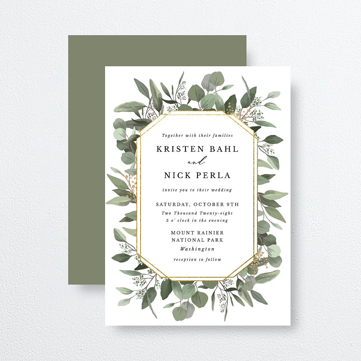 Eucalyptus Frame Wedding Invitations Pure White Signature No Standard