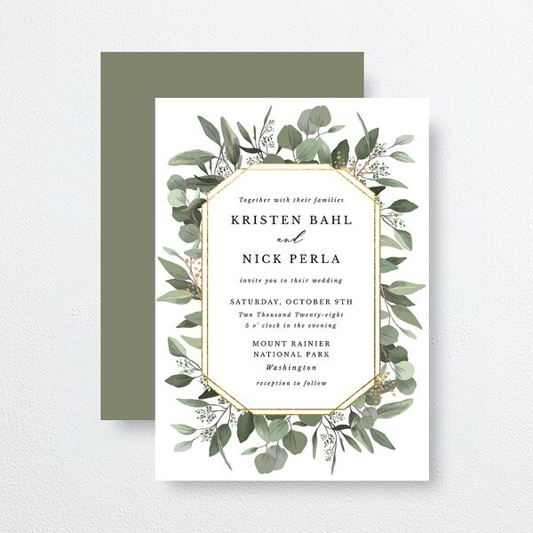 Eucalyptus Frame Wedding Invitations Pure White Signature No Standard