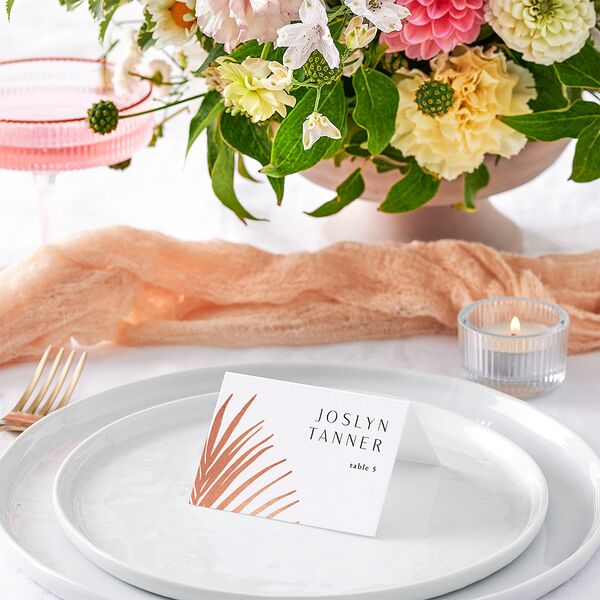 Lavish Palm Place Cards Rose Gold Pure White Signature