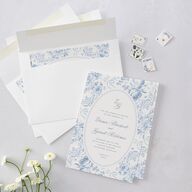Vintage French Floral Toile Wedding Invitations Dusty Blue Signature Blank No Standard