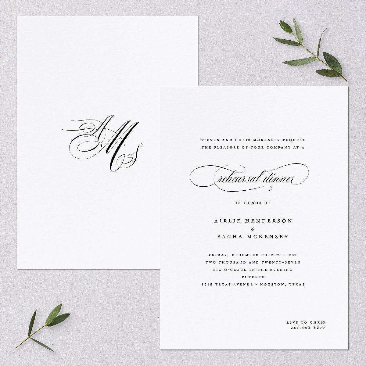 Classic Black Tie Rehearsal Dinner Invitations Pure White Signature Blank