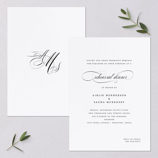 Classic Black Tie Rehearsal Dinner Invitations Pure White Signature Blank