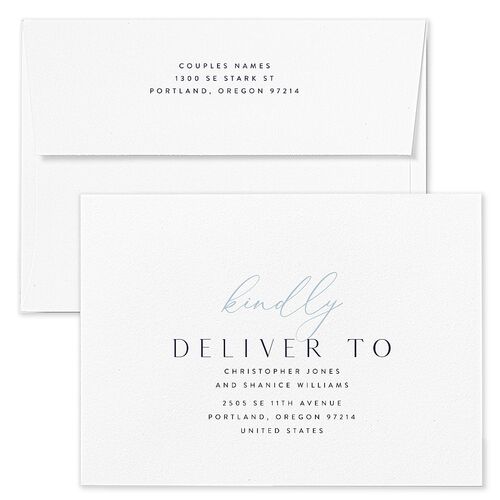 Elegant Grid Wedding Invitation Envelopes White Moody Blue Both Recipient and Return Addresses Standard Signature