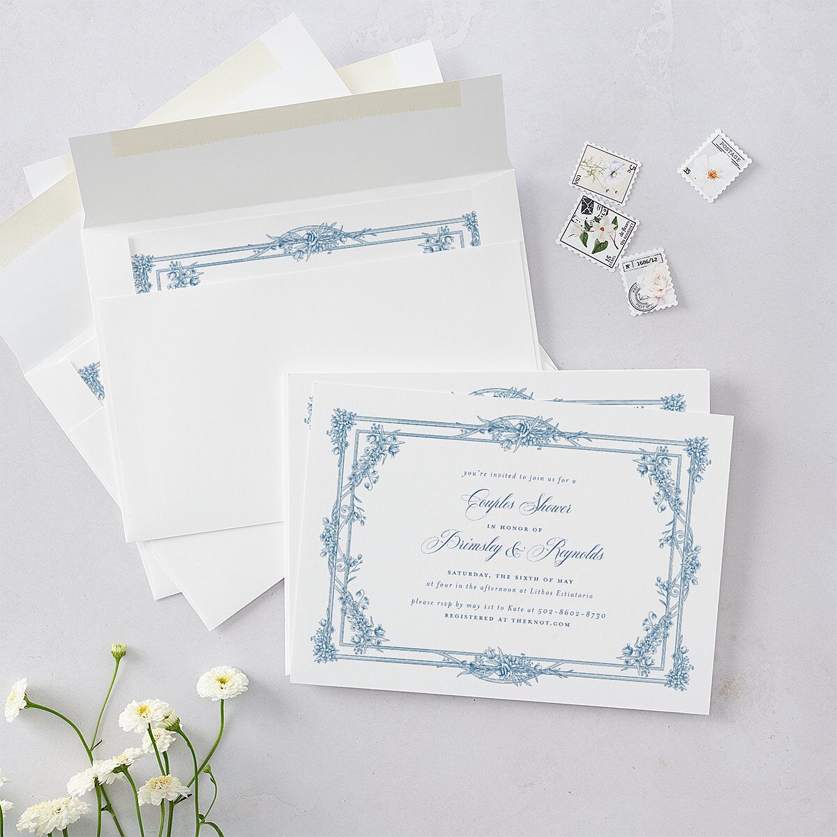 Elegant Antique Toile Frame Bridal Shower Invitations by Bridgerton Cruise Signature Blank