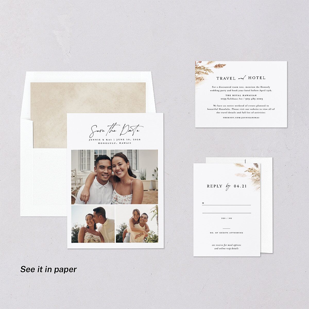 Simple Pampas Digital Save the Date Cards Pure White Dusty Blue Lets Celebrate Standard