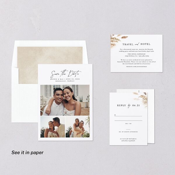 Simple Pampas Digital Save the Date Cards Pure White Dusty Blue Lets Celebrate Standard