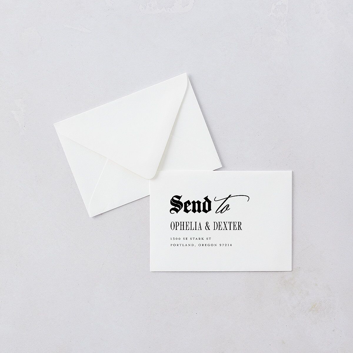 Til Death Gothic Photo Response Card Euro Envelopes White Sand Return Address Luxe