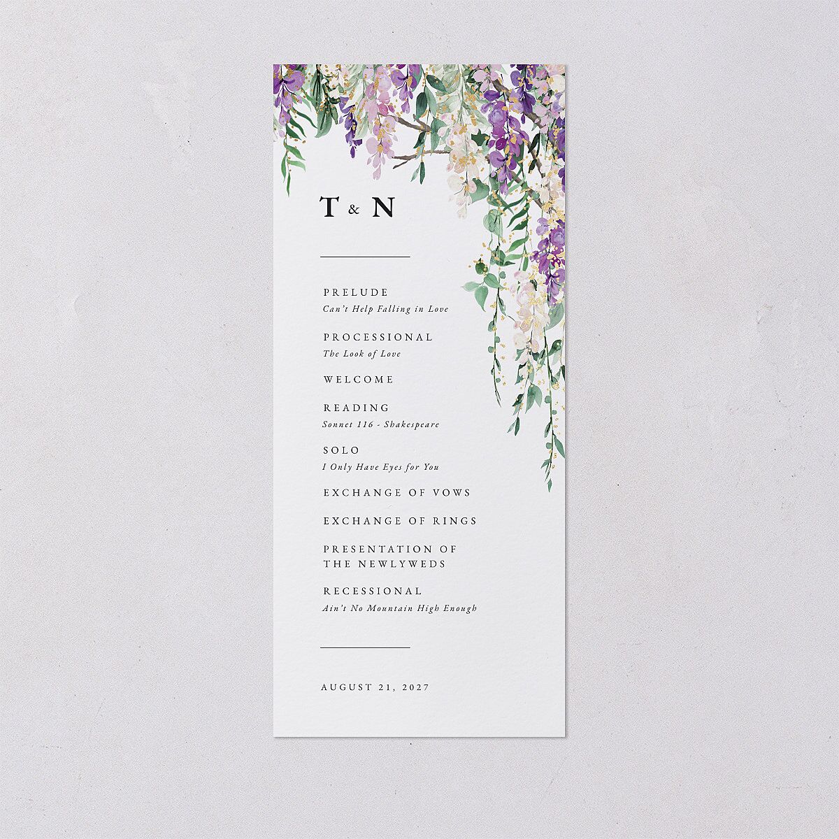 Sparkling Wisteria Wedding Programs Gold Iris Signature