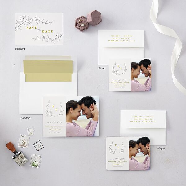 Graceful Botanical Save The Date Magnets Gold Magnet Paper