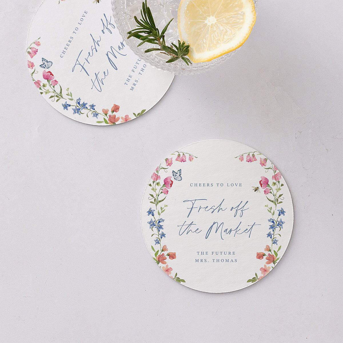 Fairytale Wildflower Crest Bridal Shower Wedding Day Coasters Pure White Cardboard Circle