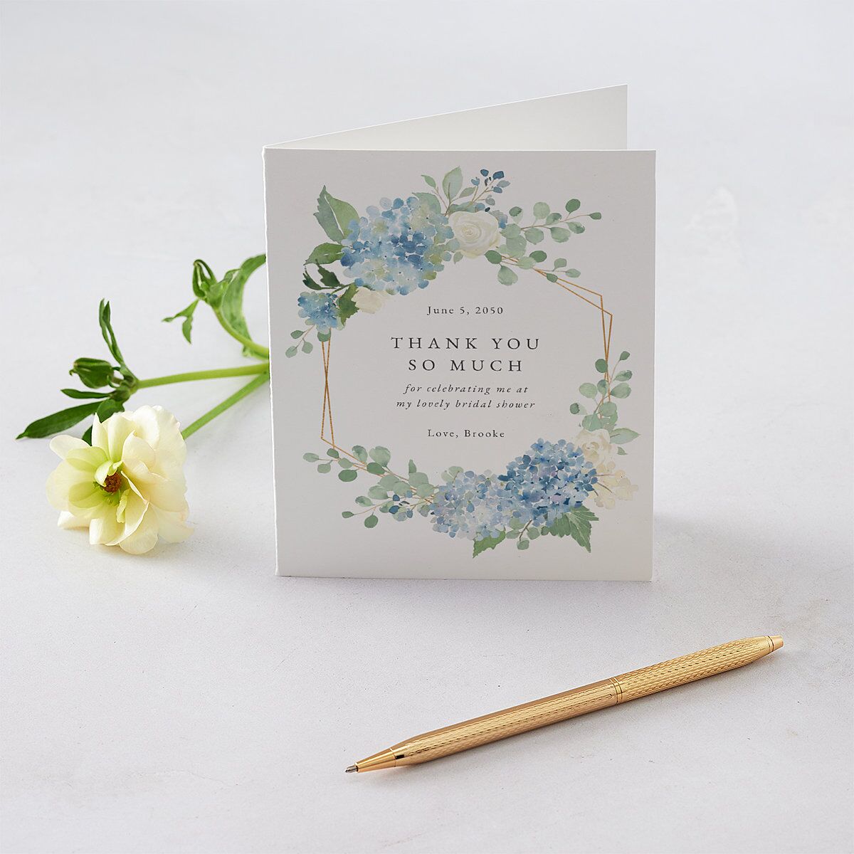Elegant Hydrangea Bridal Shower Thank You Cards Dusty Blue