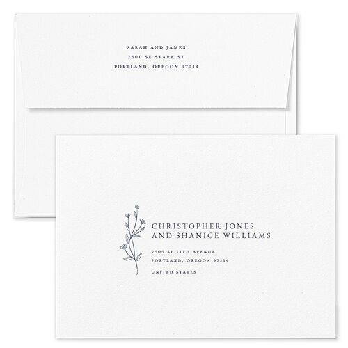 Gilded Monogram Rehearsal Dinner Invitation Envelopes Blue Moody Blue Return Address Signature Standard