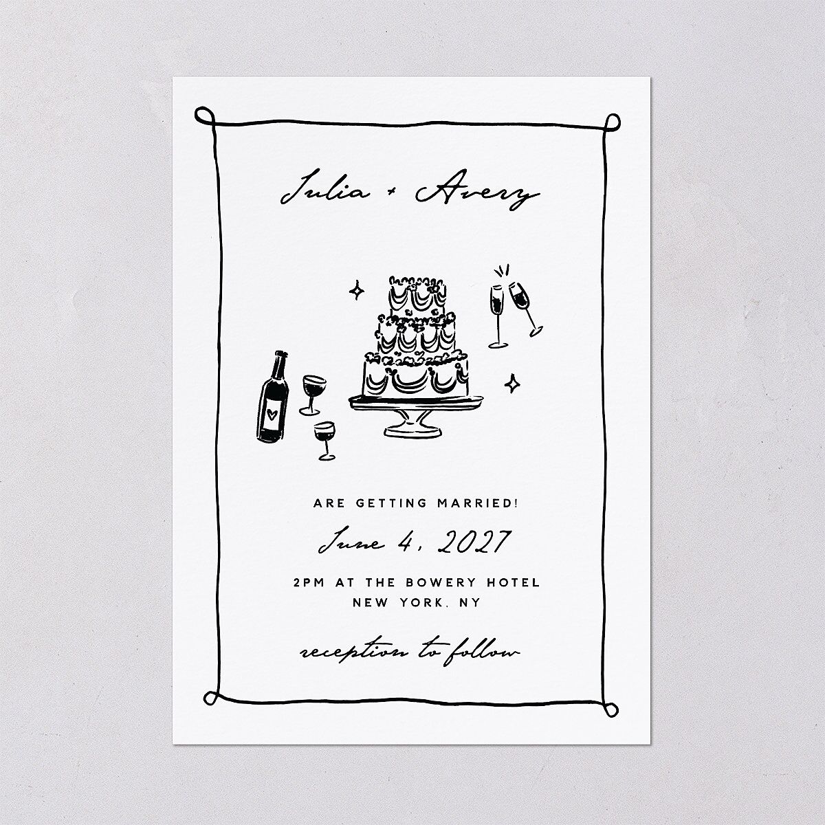 Hand Drawn Cake Wedding Invitations Pure White Signature Blank No Standard