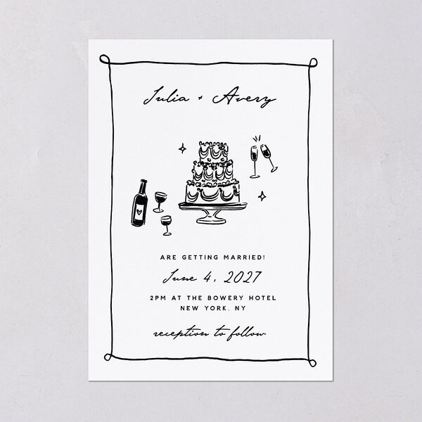 Hand Drawn Cake Wedding Invitations Pure White Signature Blank No Standard