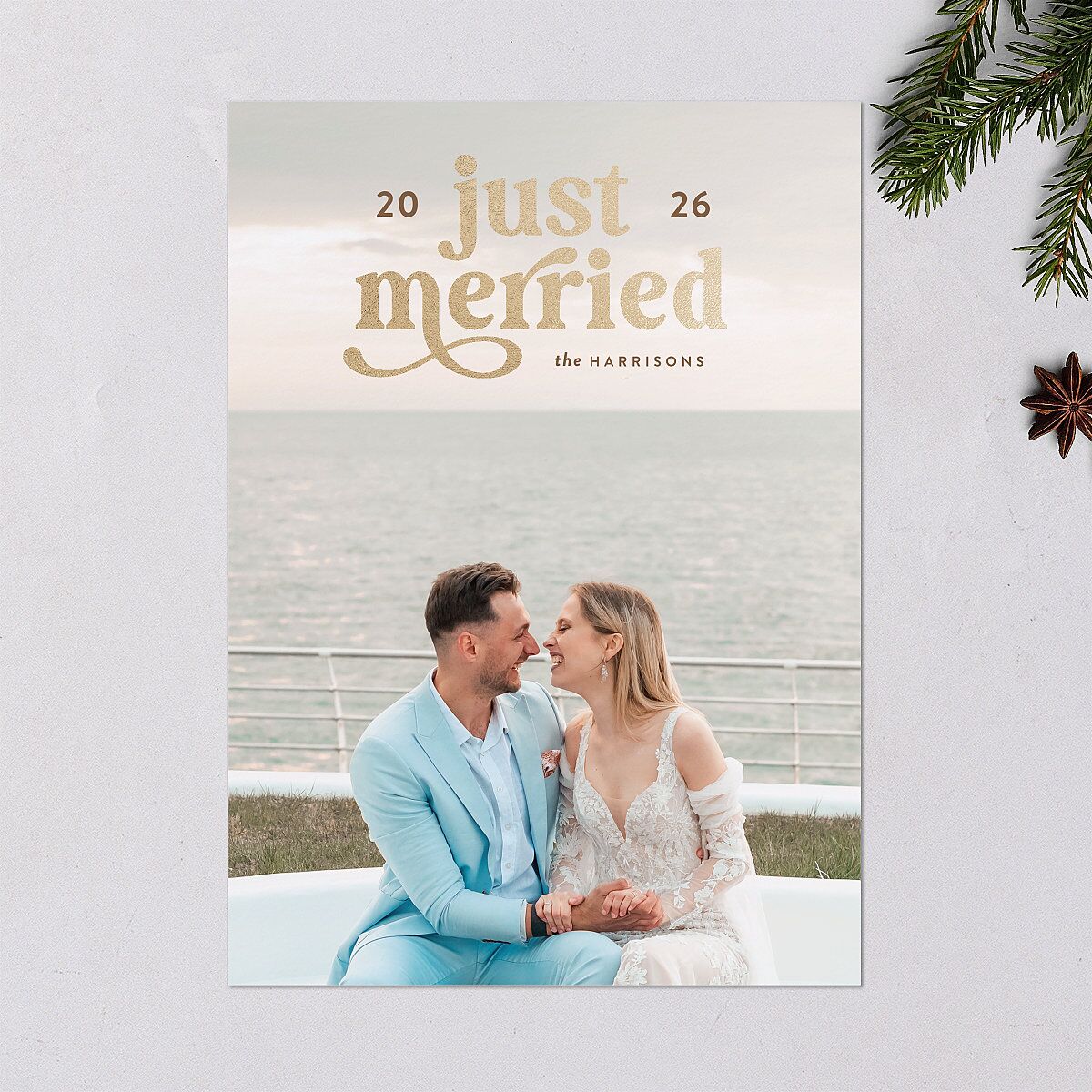 Just Merried Holiday Cards Gold Fawn Signature Blank Portrait Standard