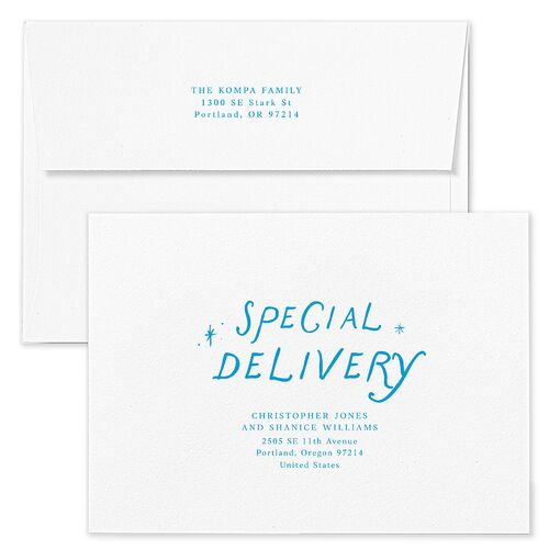 Whimsical Handwritten Home for the Holidays Photos Holiday Card Envelopes White Aquamarine Both Recipient and Return Addresses Standard Signature