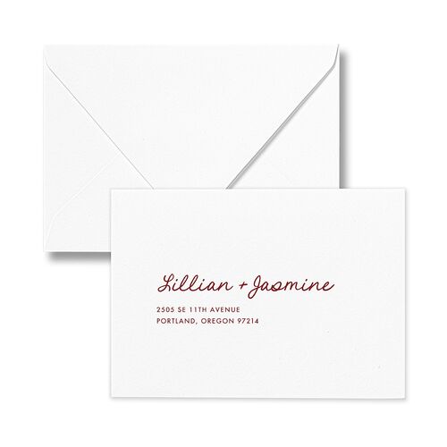 Hand Drawn Heart Photo Response Card Euro Envelopes Maroon White Return Address Luxe