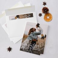 New Year More Cheer Holiday Cards Mauve Signature Blank Standard Portrait