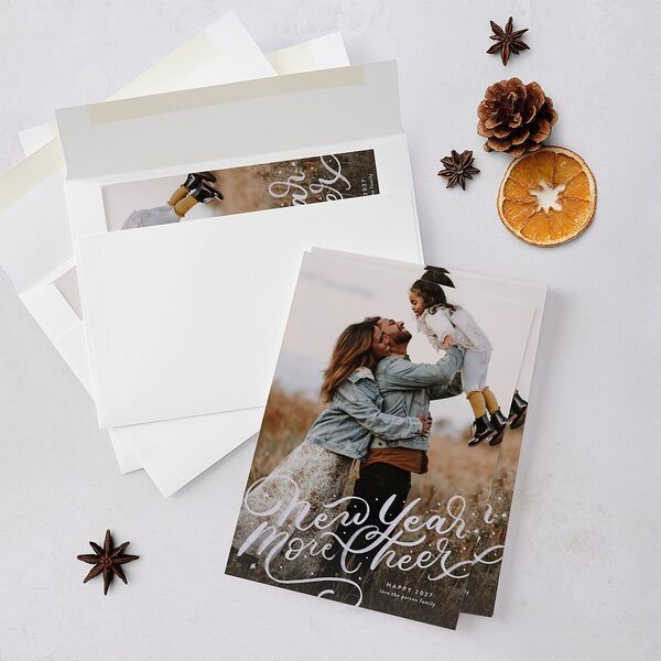 New Year More Cheer Holiday Cards Mauve Signature Blank Standard Portrait