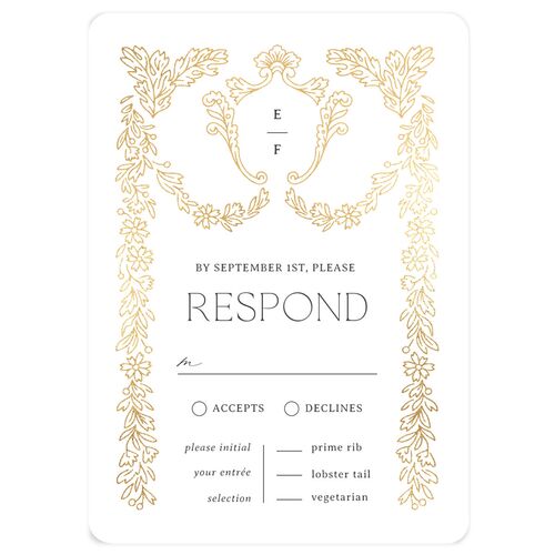 Baroque Border Wedding Response Cards Gold Pure White Signature Rounded