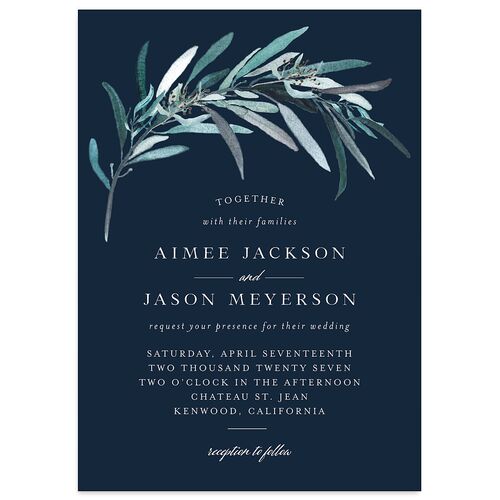 Lush Greenery Wedding Invitations Moody Blue Signature Blank No Standard