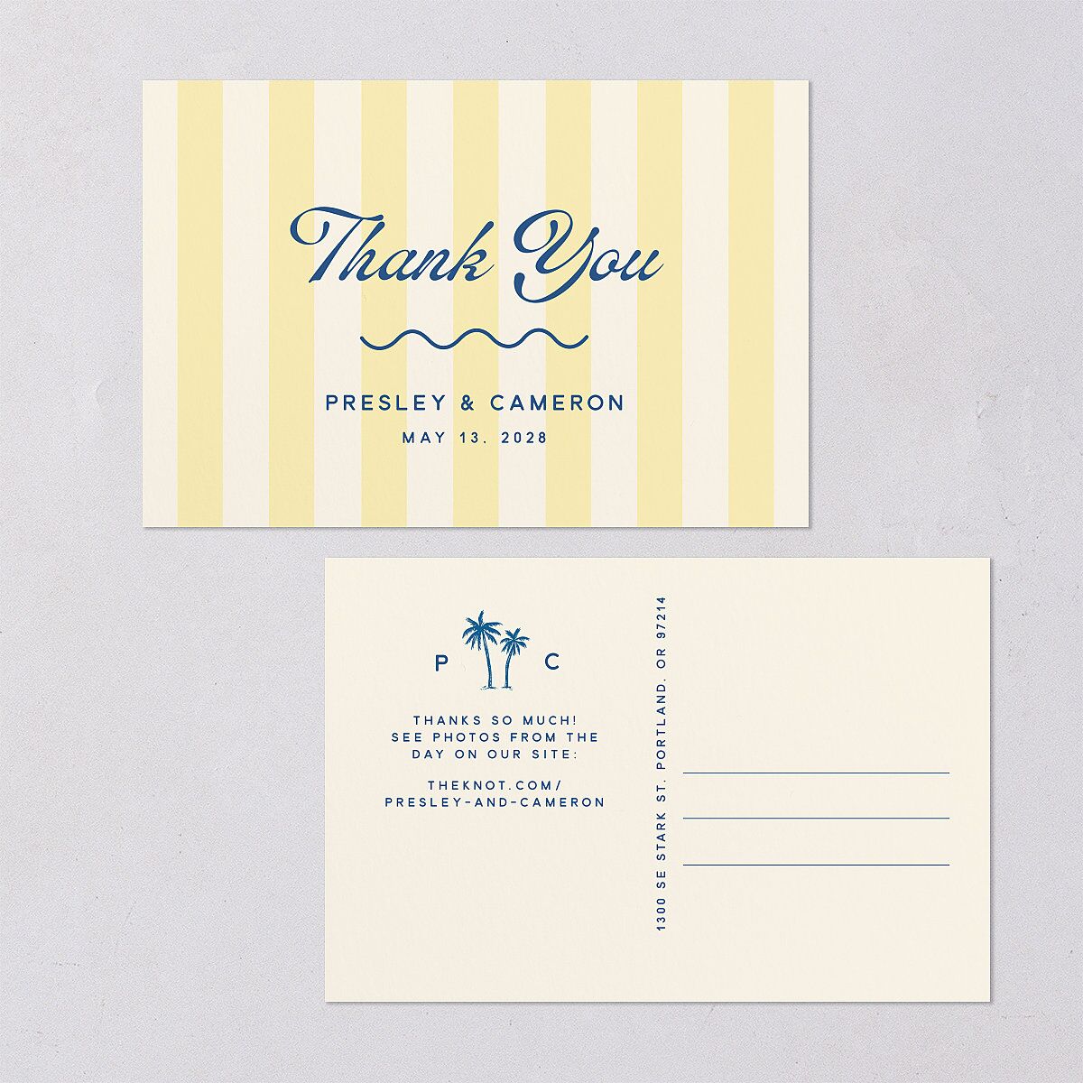Cabana Stripes Thank You Postcards Lemon