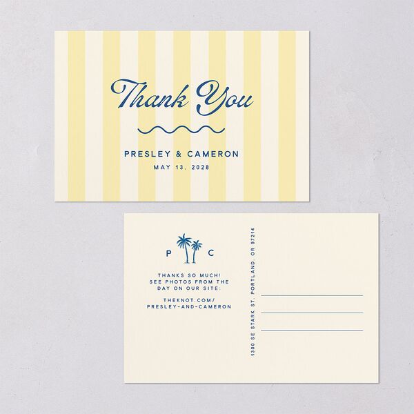 Cabana Stripes Thank You Postcards Lemon