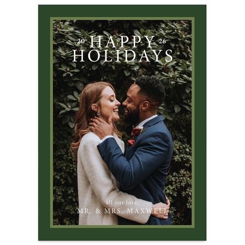 Simple Frame Photo Accent Holiday Cards Hunter Green Signature smooth Blank Standard