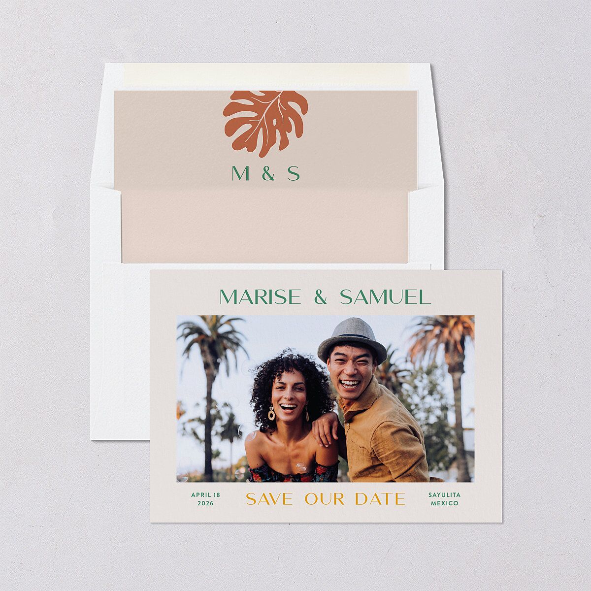 Impressionist Paradise Save the Date Cards Rose Gold Signature smooth Blank No Standard