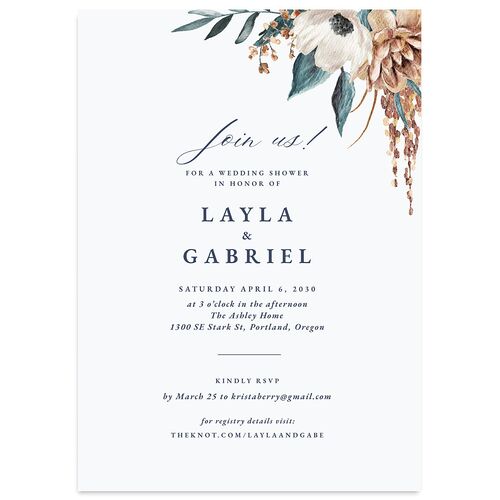 Floral Arch Bridal Shower Invitations Dusty Blue Signature Blank Standard