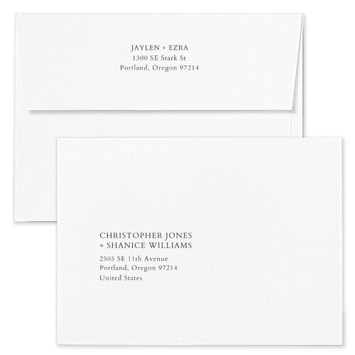 Black Border Save The Date Card Envelopes White Dusty Blue Both Recipient and Return Addresses Signature Standard