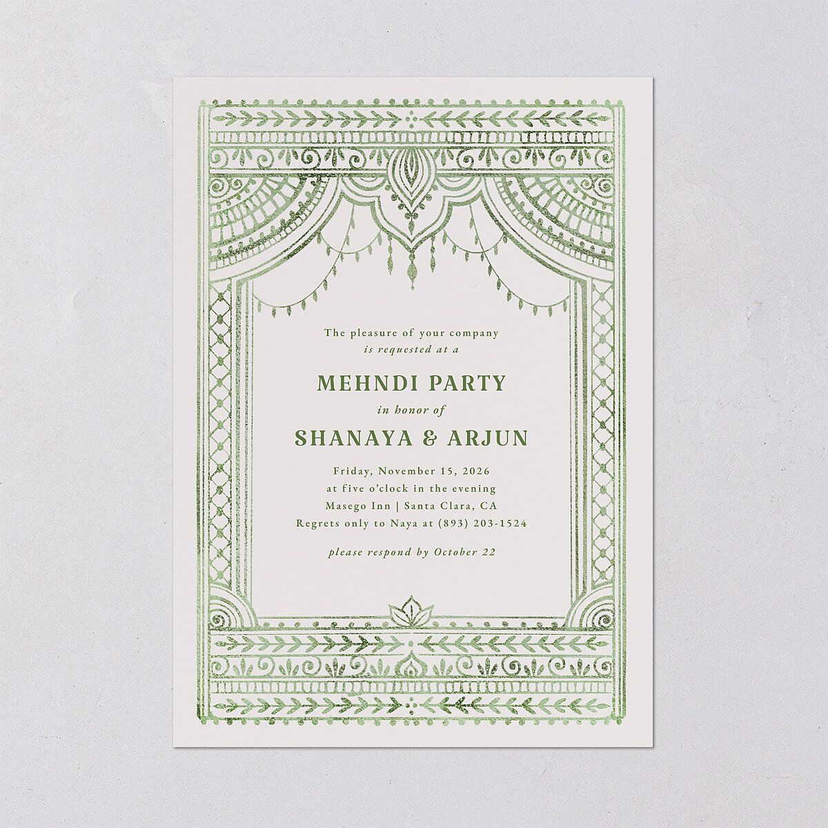 Painted Henna Rehearsal Dinner Invitations Scottish Green Signature Blank Standard