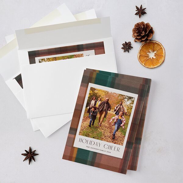 Cozy Plaid Holiday Holiday Cards Forest Signature Blank Portrait  Standard
