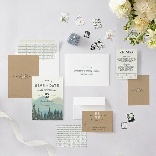 Vintage Mountain Save The Date Cards Pool Signature smooth Blank No Standard