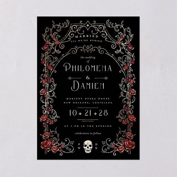 Gothic Gate Foil Wedding Invitations Gold Licorice Signature Blank No Standard
