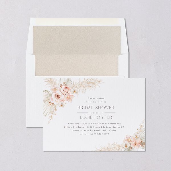 Pampas Floral Bridal Shower Invitations Snow Signature Blank Standard