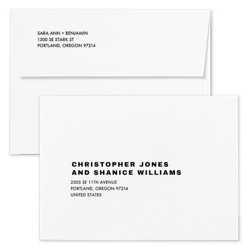 Cinematic Love Story Save The Date Card Envelopes Pure White White Both Recipient and Return Addresses Signature Standard