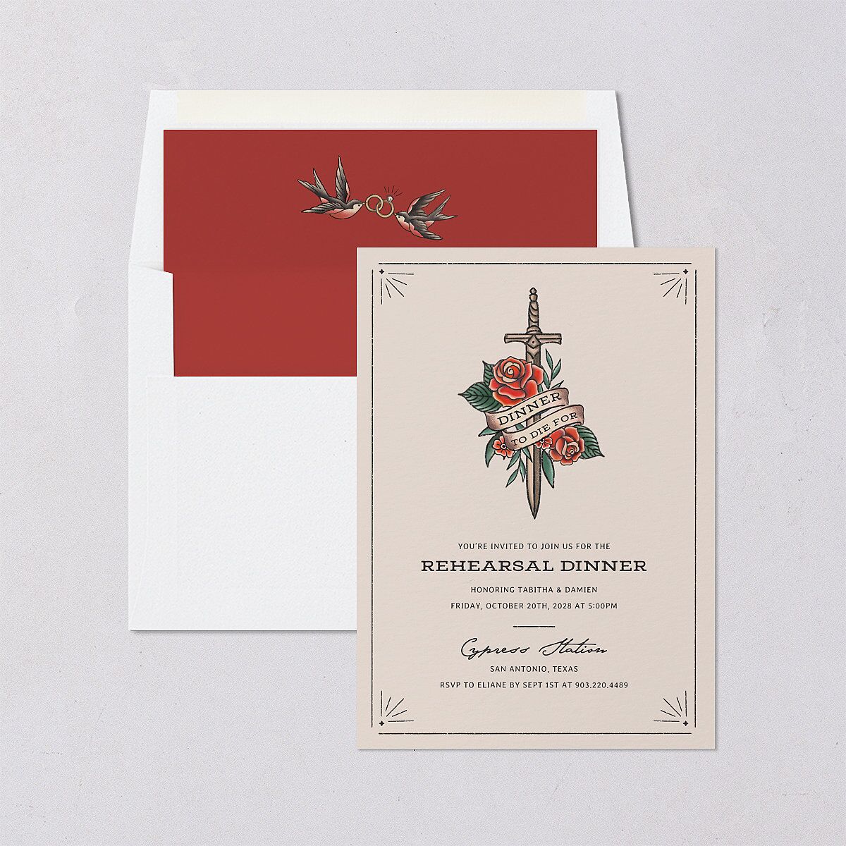 Til Death Tattoos Rehearsal Dinner Invitations Linen Signature Blank