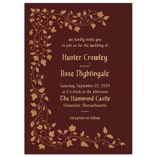 Vintage Fantasy Vines Wedding Invitations Burgundy Signature Blank No Standard