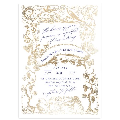 Vintage Toile Foil Wedding Invitations Gold Maritime Signature Blank No Standard