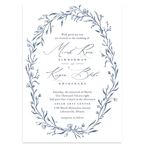 Illustrated Vines Wedding Invitations Moody Blue Signature Blank No Standard