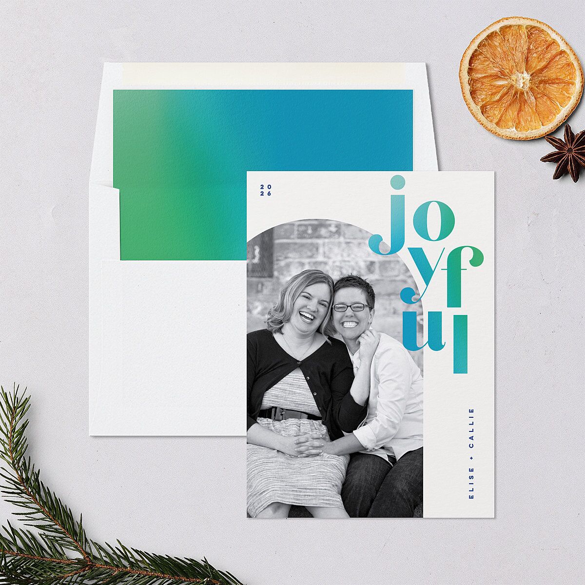 Joyful Gradient Holiday Cards Sapphire Signature Blank Standard Portrait