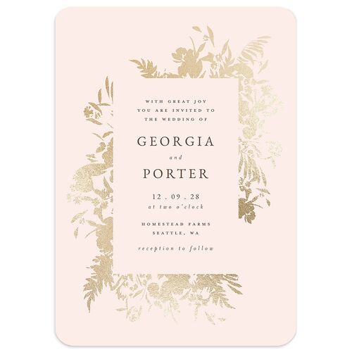 Glistening Garden Wedding Invitations Gold Pink Cotton Signature Blank No Rounded