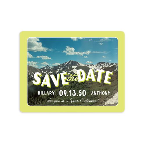 Retro Destination Postcard Inspired Save The Date Magnets Chartreuse Magnet Paper