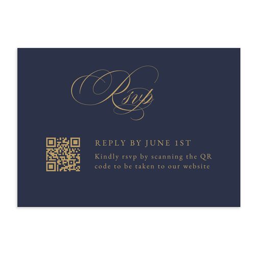 Vintage Flourish QR Code RSVP Cards Moody Blue Signature Standard